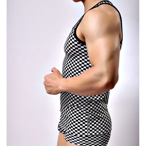 Черно-белая мужская майка в клетку фото 2