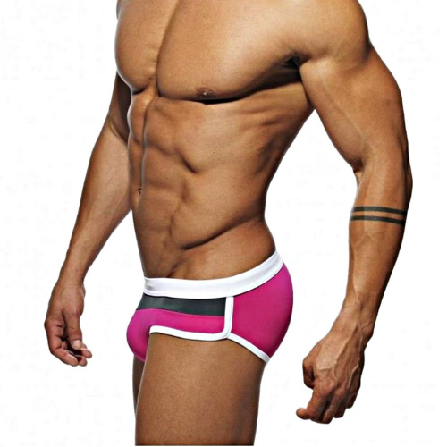Ярко-розовые мужские плавки с контрастными полосами на поясе фото 2