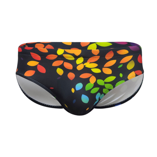 Черные мужские плавки с цветными листиками фото 4