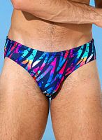 Синие мужские плавки +size с яркими цветными зигзагами