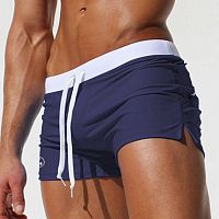 Темно-синие мужские плавки-хипсы с белым поясом