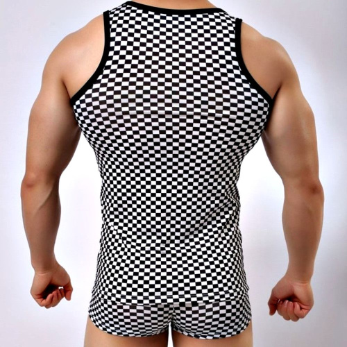 Черно-белая мужская майка в клетку фото 3