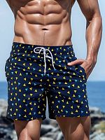 Темно-синие пляжные шорты с принтом и боковыми карманами