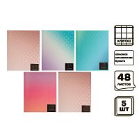 Комплект тетрадей из 5 штук (4 разные + 1 повторяющаяся), 48 листов в клетку Calligrata  Мыльные пузыри , обложка мелованная бумага, блок №2, белизна 75% (серые листы)