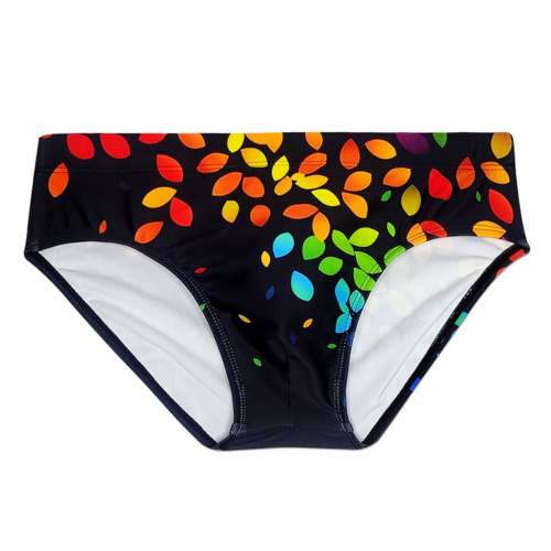 Черные мужские плавки с цветными листиками фото 5