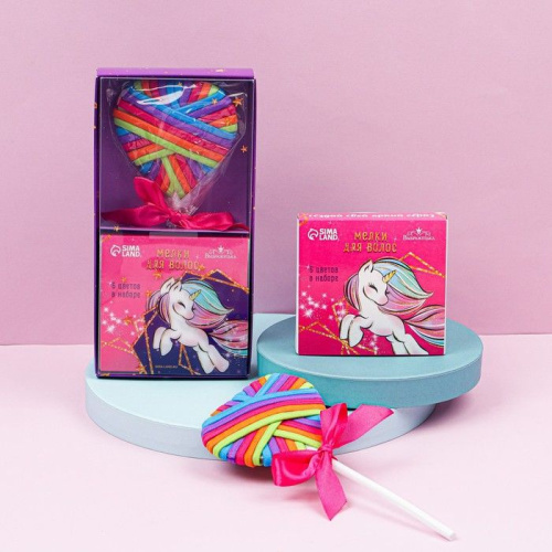 Подарочный набор для девочки: мелки для волос и 6 резинок для волос фото 2