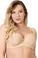 Телесный бюстгальтер с мягкой чашкой +size из кружева с «ресничками»