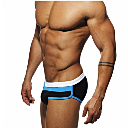 Черные мужские плавки с контрастными полосами на поясе фото 2