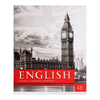 Тетрадь предметная Calligrata  Чёрное-белое , 48 листов в клетку Английский язык, со справочным материалом, обложка мелованная бумага, блок №2, белизна 75% (серые листы)