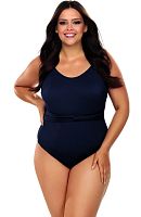 Совместный купальник plus size из ткани в рубчик