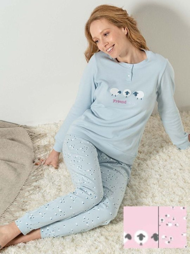 Хлопковый пижамный комплект с овечками фото 2