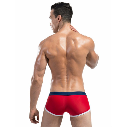 Стильные красные мужские плавки с контрастным поясом фото 2