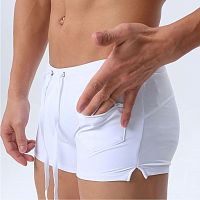 Белые мужские плавки-хипсы с кармашком на замке