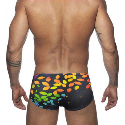 Черные мужские плавки с цветными листиками фото 3