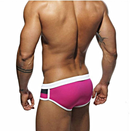 Ярко-розовые мужские плавки с контрастными полосами на поясе фото 3