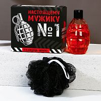 Подарочный набор «Настоящему мужику»: гель для душа и мочалка для тела