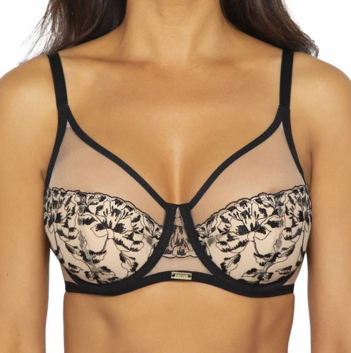 Бюстгальтер +size с шитыми чашками на косточках и контрастной вышивкой фото 3